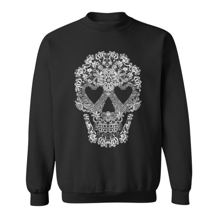 White Lacy Skull With Heart Eyes Sweatshirt