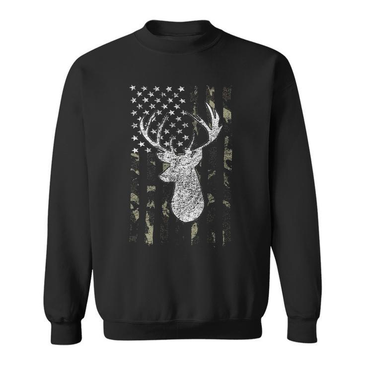 Whitetail Buck Deer Hunting American Camouflage Usa Flag Sweatshirt
