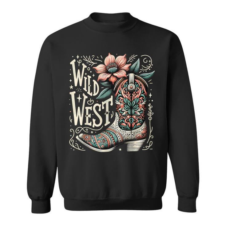 Wild West Country Music Vintage Cowgirl Boot Western Flower Sweatshirt