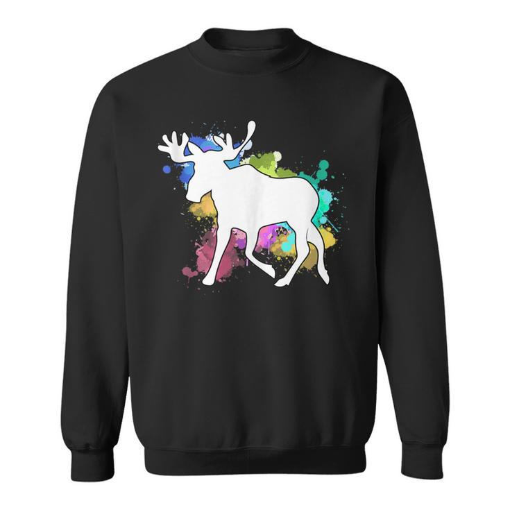 Wildlife Moose Canada Forest Animal Elk Colorful Moose Sweatshirt