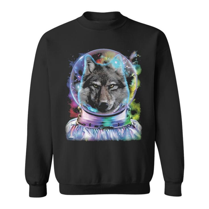 Wolf As Astronaut Exploring Galaxy Space Sweatshirt