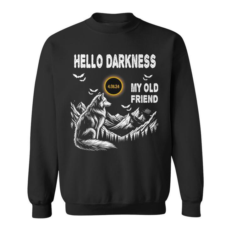 Wolf Hello Darkness My Old Friend Solar Eclipse April 8 2024 Sweatshirt
