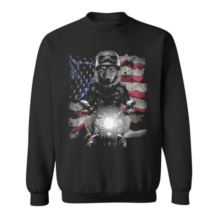 Wolf Motorbike With Flag Of Usa Sweatshirt