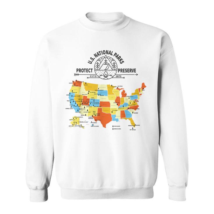 All 63 Us National Parks Map US National Park Hiking Map Sweatshirt