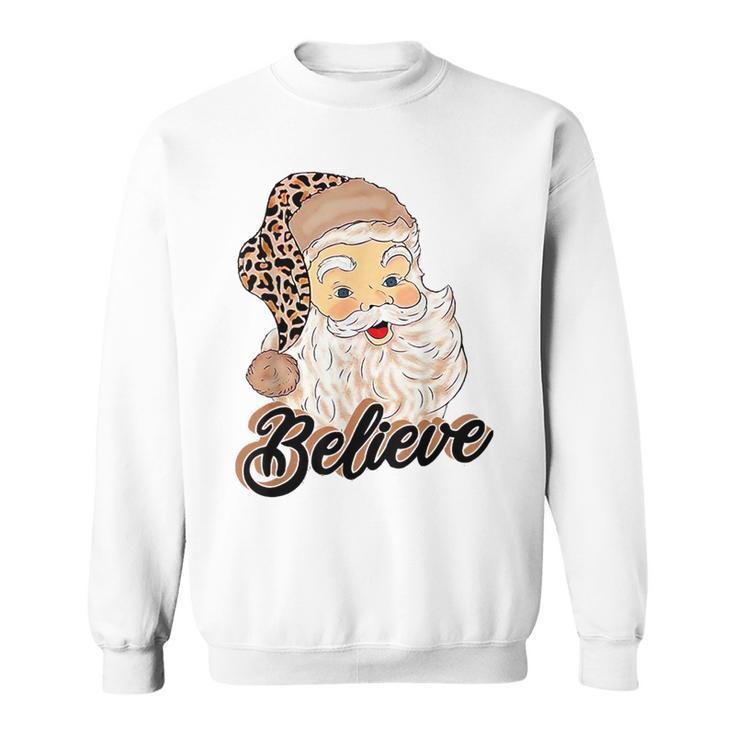 Believe Costume Santa Claus With Leopard Christmas Hat Sweatshirt