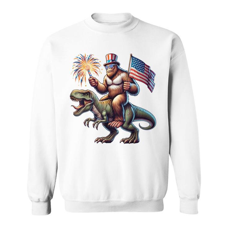 Bigfoot Sasquatch Riding Dinosaur T Rex 4Th Of July Sweatshirt