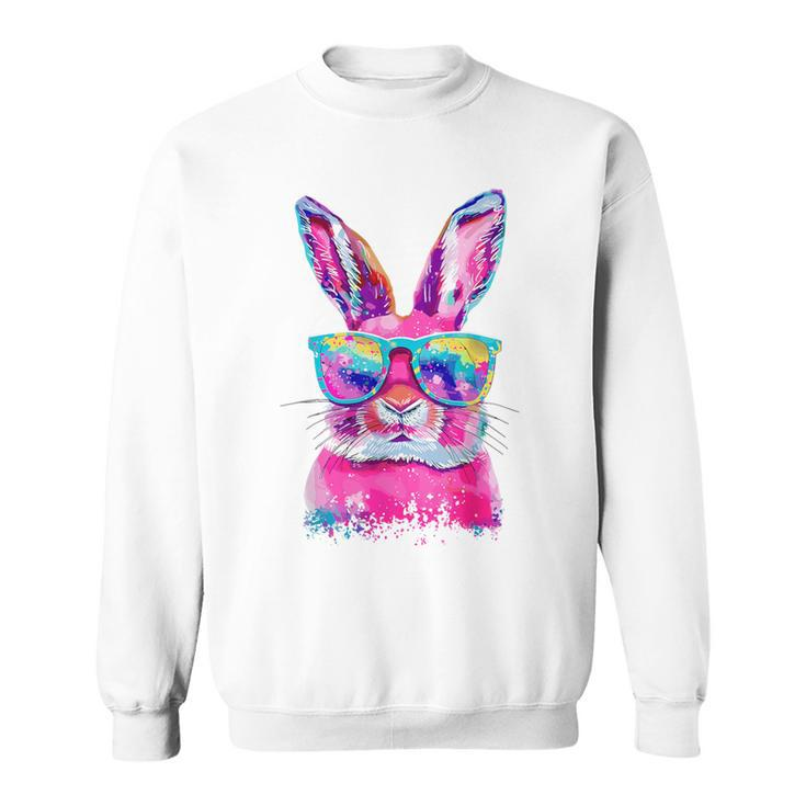 Bunny Face With Tie Dye Glasses Happy Easter Day Boy Kid Sweatshirt