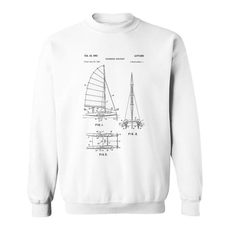 Catamaran Sailboat Blueprint Old Sailing Boat Ocean Sweatshirt
