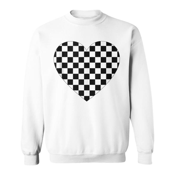 Checkered Love Heart Black White Plaid Racing Sweatshirt