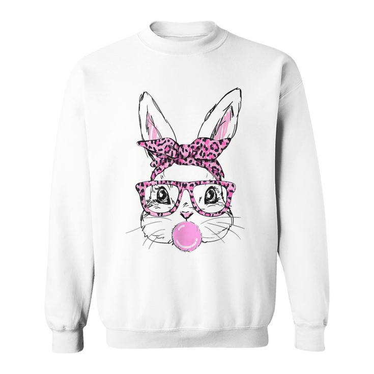 Cute Bunny Face Pink Glasses Leopard Bublegum Easter Day Sweatshirt