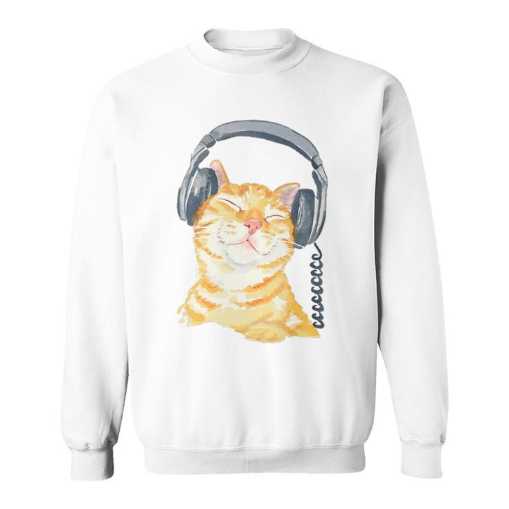 Cute Ginger Cat Grooving To Music Headphones Sweatshirt