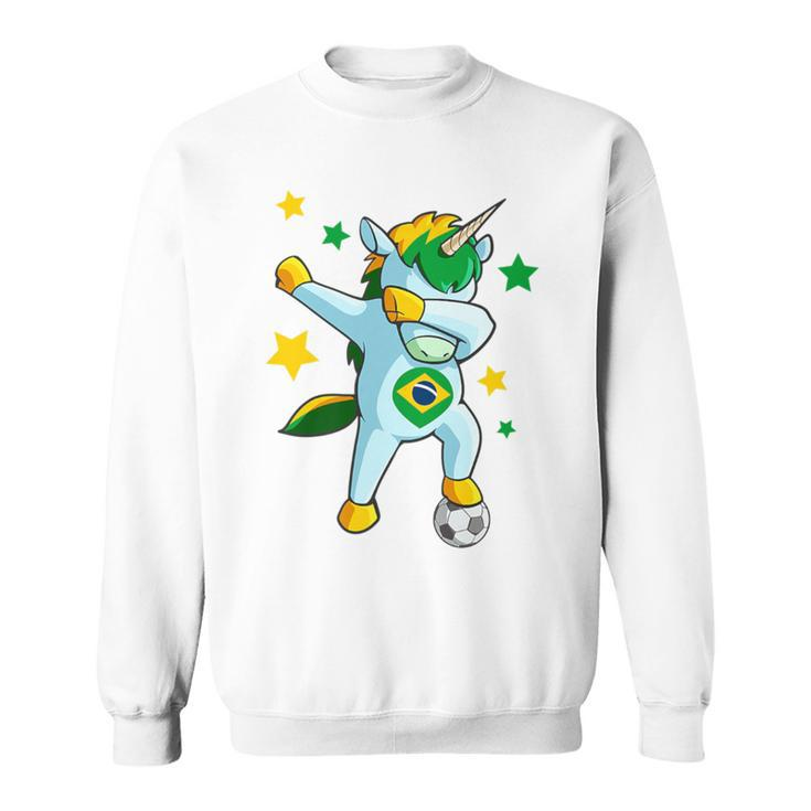 Dabbing Unicorn Support Jersey Brazil Soccer Girls Sweatshirt