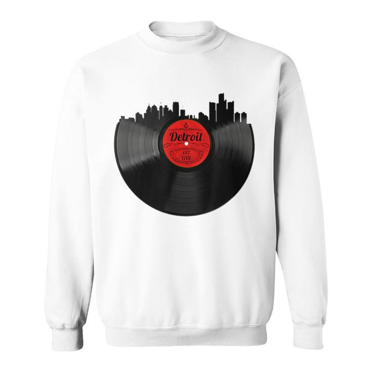 Detroit Vintage Michigan Skyline Vinyl Record Sweatshirt