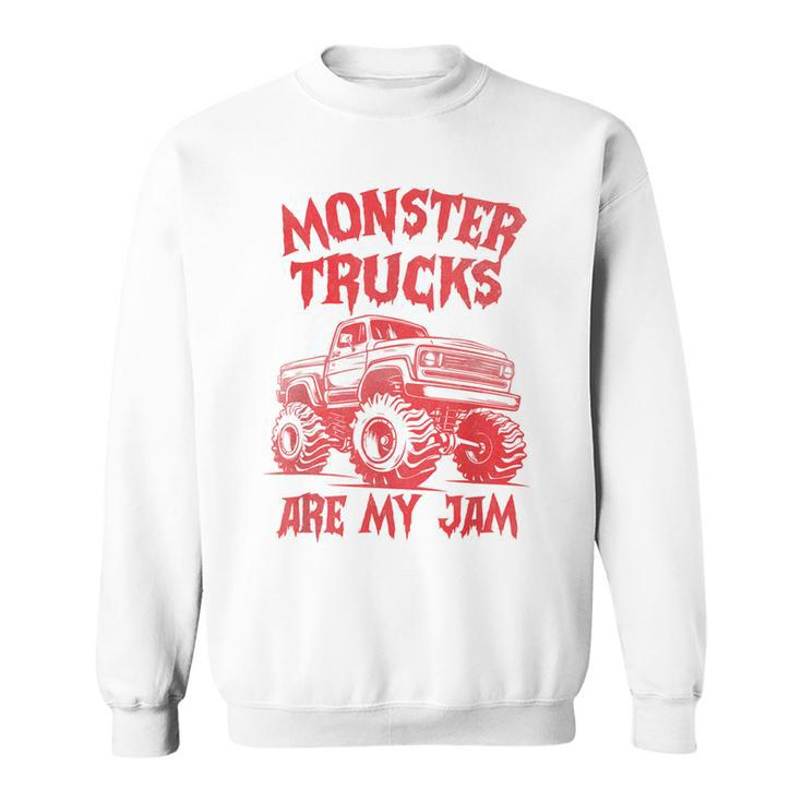 Distressed Monster Trucks Are My Jam Race Day Red Vintage Sweatshirt