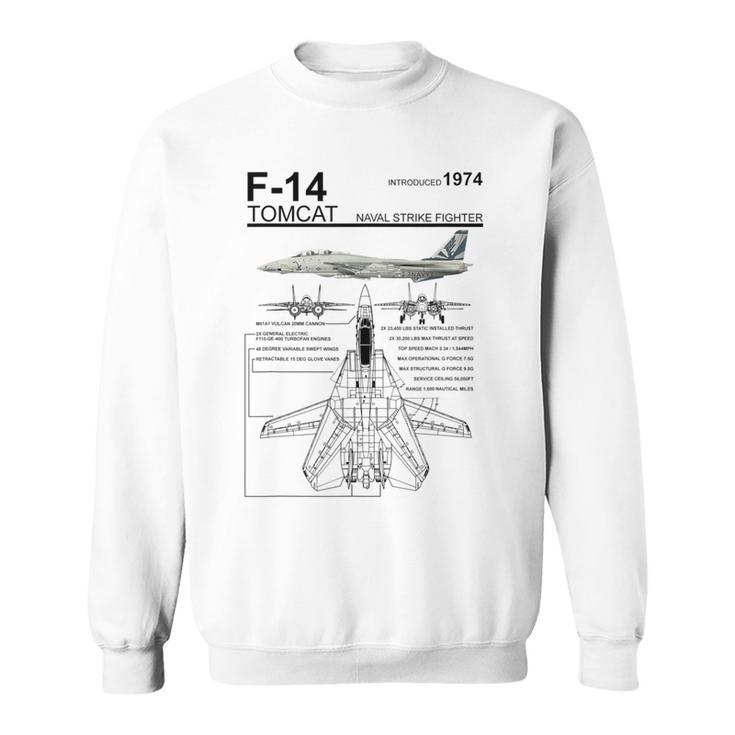 F-14 Tomcat Navy Fighter Jet Diagram Graphic Sweatshirt