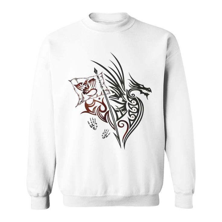 Fire Dragon With Wings Footprints And Flag Fantasy Sweatshirt