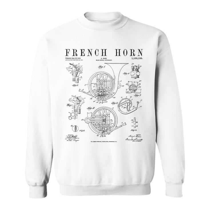 French Horn Old Vintage Antique Patent Drawing Print Sweatshirt
