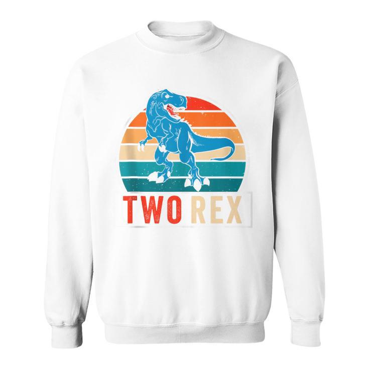 Dinausor Two Rex Retro Vintage Sunset 2 Year Old Trex Sweatshirt