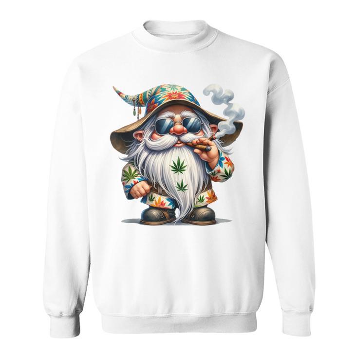 Hippie Gnome Smoking Weed Pot Leaf 420 Marijuana Cannabis Sweatshirt