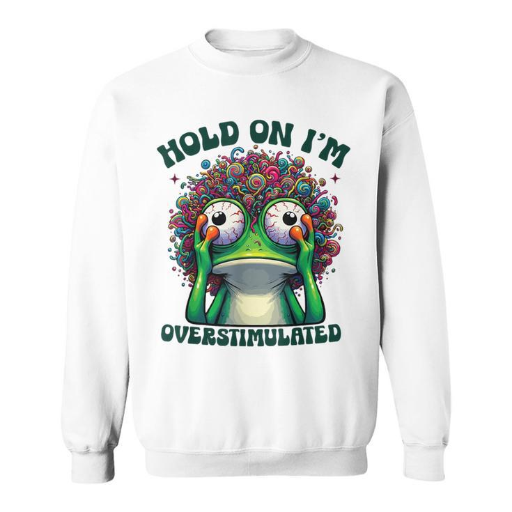 Hold On I'm Overstimulated Frog Adhd Autism Meme Frog Sweatshirt