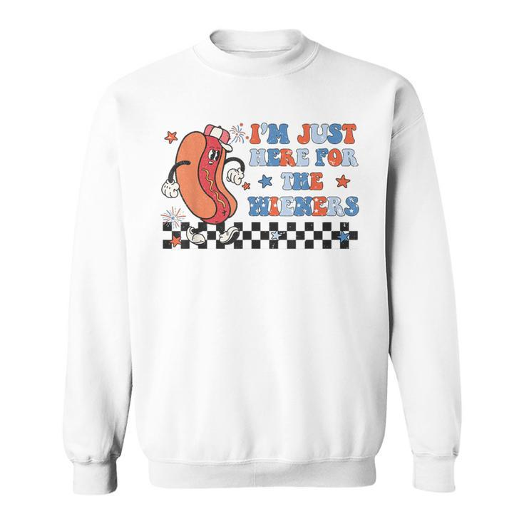 Hot Dog I'm Just Here For The Wieners Cute Retro 4Th Of July Sweatshirt