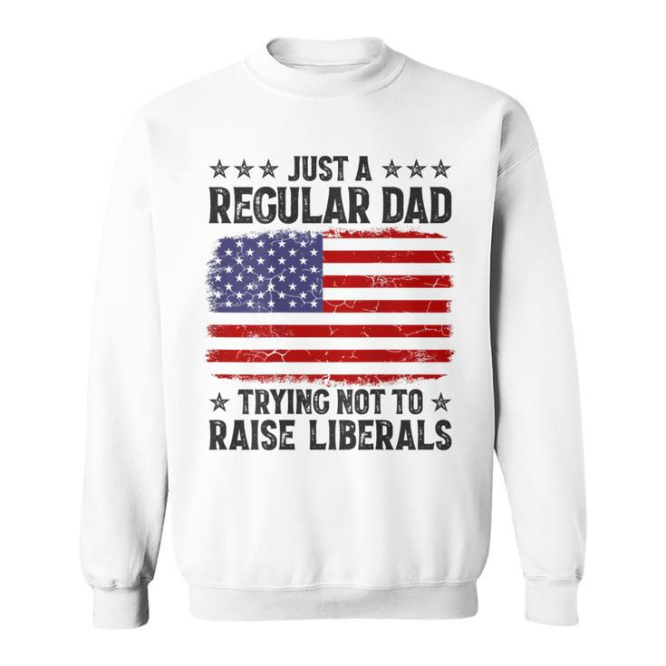 Just A Regular Dad Trying Not To Raise Liberals On Back Mens Sweatshirt