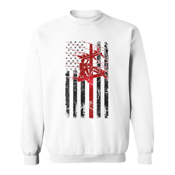 Lineman American Flag Electric Cable Lineworker Sweatshirt