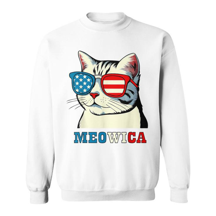 Meowica 4Th Of July Cat Sunglasses American Usa Flag Cat Sweatshirt