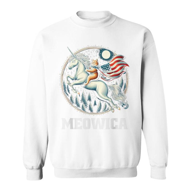 Meowica Cat Riding Unicorn Usa Flag 4Th Of July Patriotic Sweatshirt