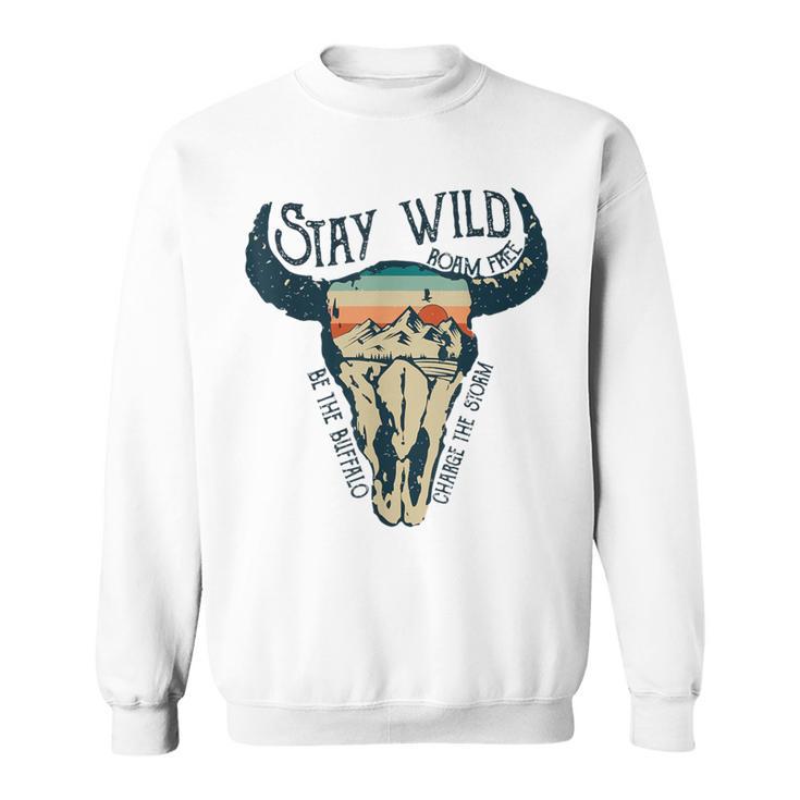 Midwest Stay Wild Roam Free Skull Cow Sweatshirt