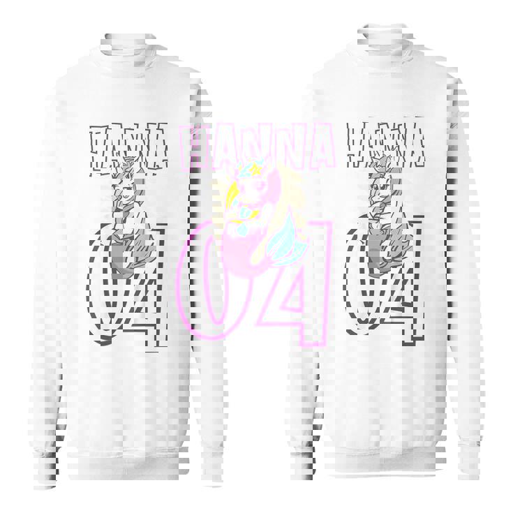 Personalisiertes Einhorn-Geburtstagsshirt Hanna 04, Weiß mit Name & Zahl Sweatshirt