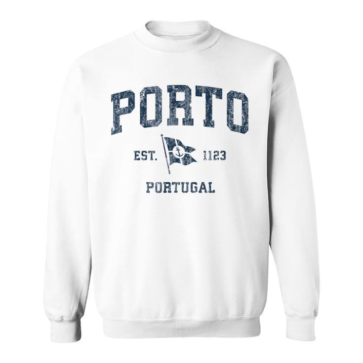 Porto Portugal Vintage Sports Navy Boat Anchor Flag Sweatshirt