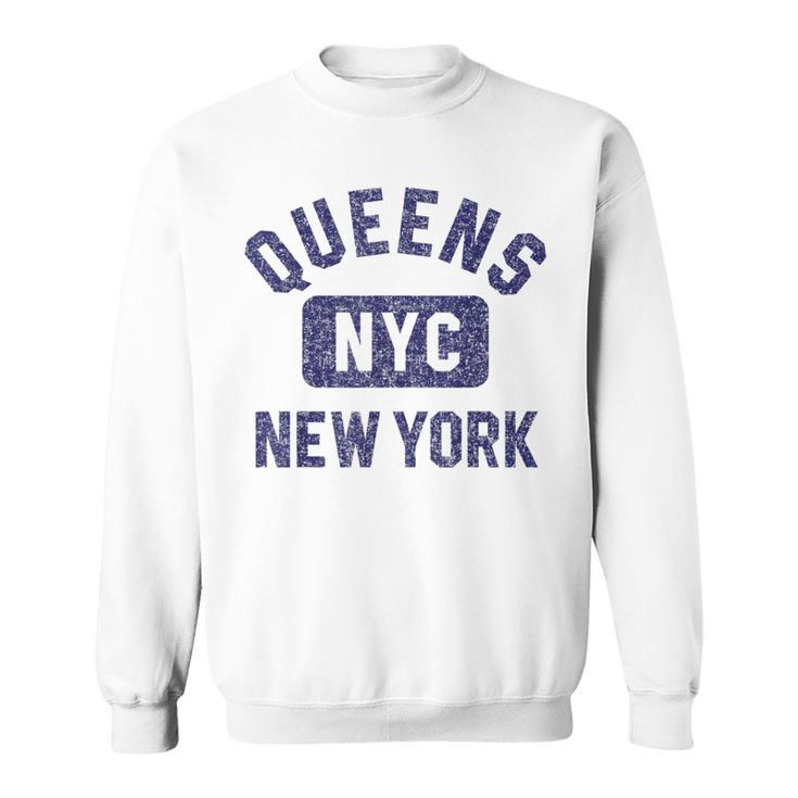 Queens Nyc Gym Style Distressed Navy Blue Print Sweatshirt