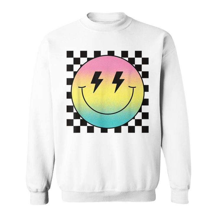 Rainbow Smile Face Cute Checkered Smiling Happy Face Sweatshirt