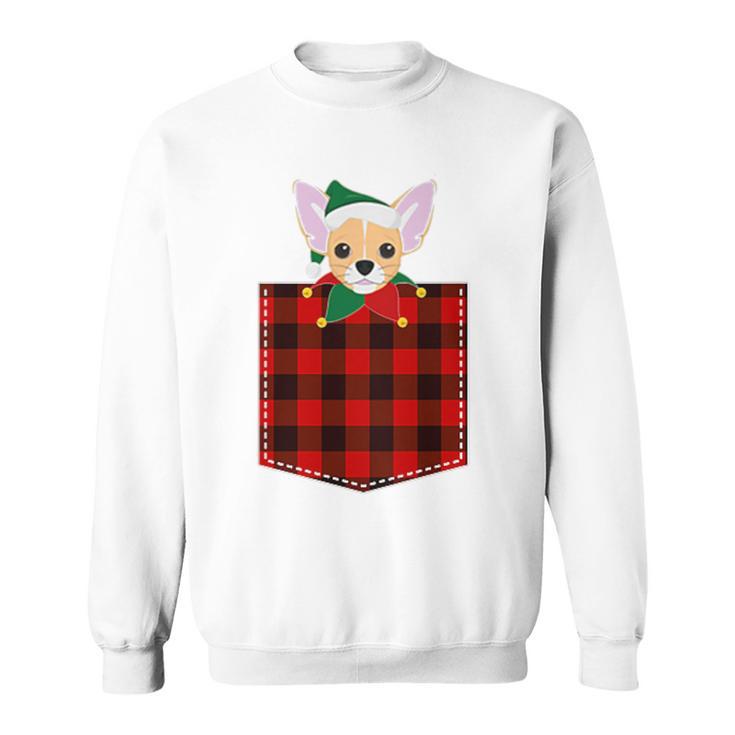 Red Plaid Chihuahua In Pocket Buffalo Family Elf Pajama Sweatshirt