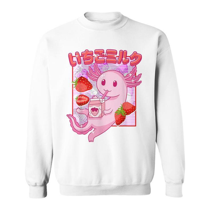 Retro Strawberry Milk Anime Kawaii Axolotl Strawberry Milk Pink Sweatshirt