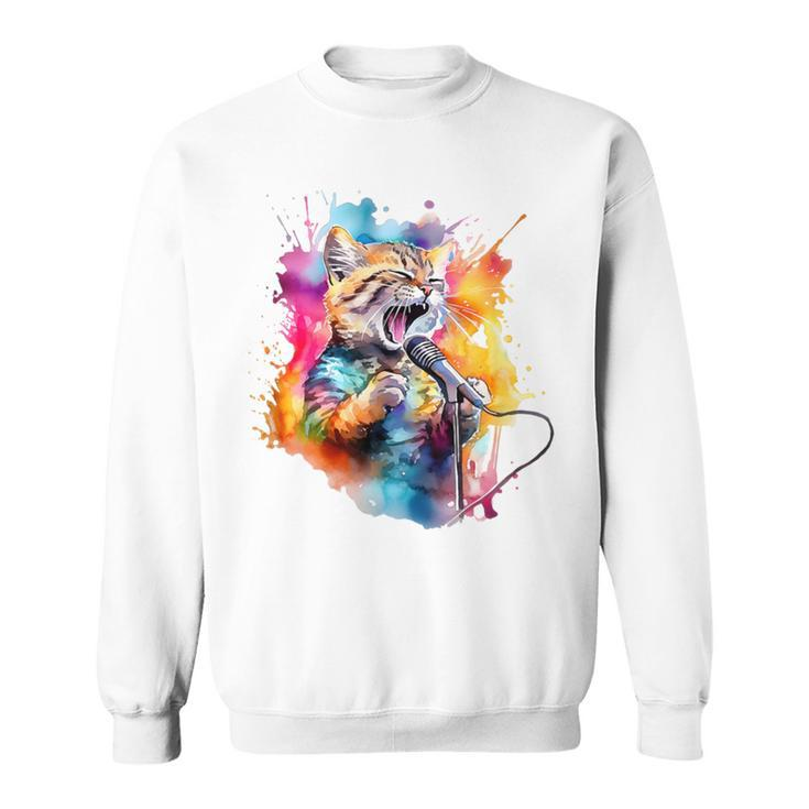 Singing Cat Kitty Cat Singing Into A Microphone Sweatshirt