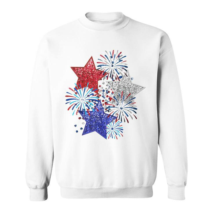 Sparkly 4Th Of July Fireworks Stars Cute 4Th Of July Sweatshirt