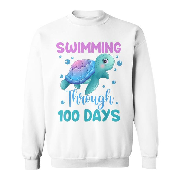 Swimming Through 100 Days Cute Turtle 100Th Day Of School Sweatshirt