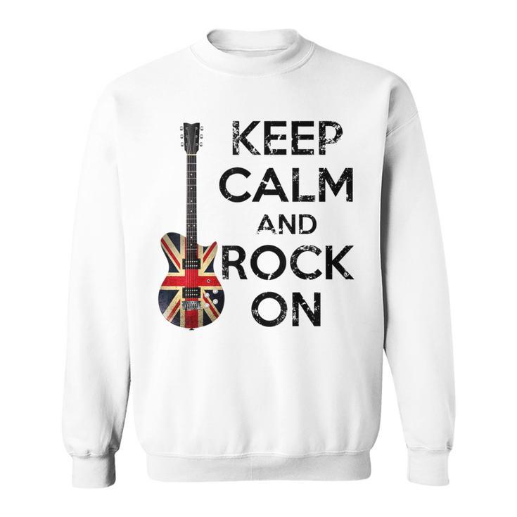 Vintage Keep Calm And Rock On British Jack Union Guitarist Sweatshirt