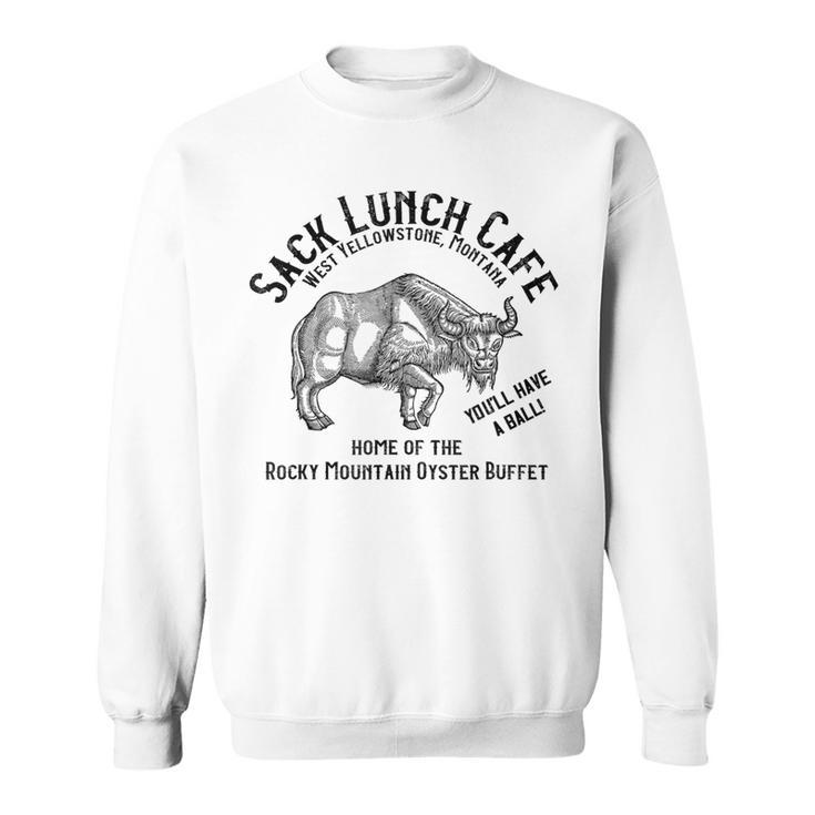 Vintage Rocky Mountain Oyster Sack Lunch Cafe Montana Sweatshirt