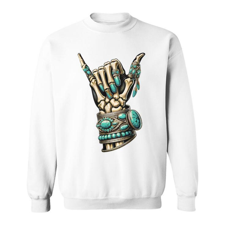 Western Skeleton Jewelry Western Turquoise Skeleton Hand Sweatshirt