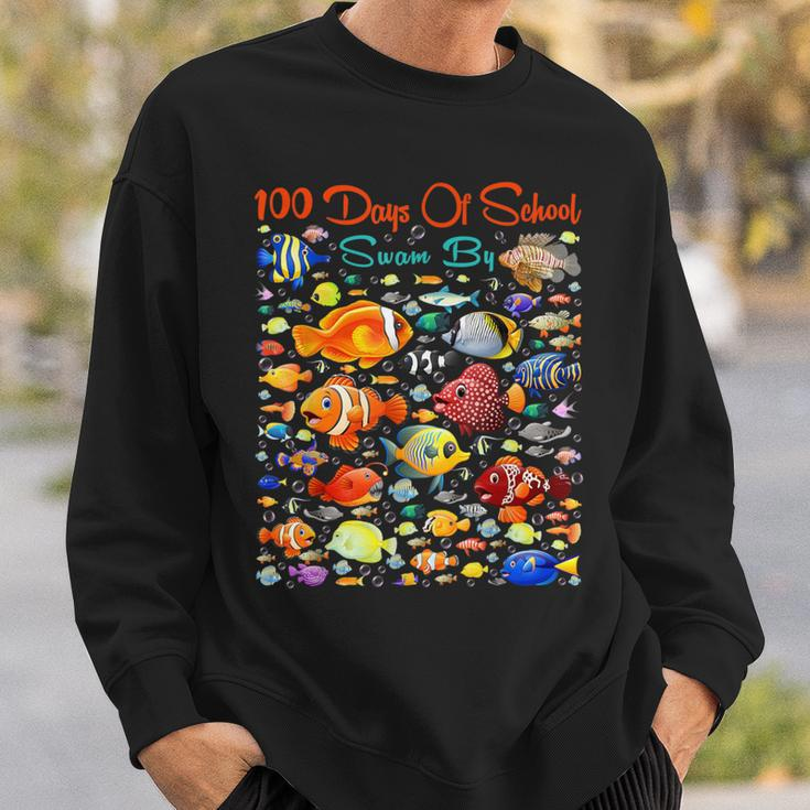 100 Days Of School Swam By Ocean Fishes 100 Days Smarter Kid Sweatshirt Gifts for Him