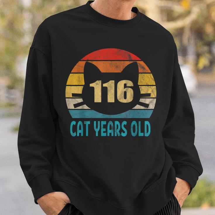 116 Cat Years Old Retro 25Th Birthday Cat Lovers Sweatshirt Gifts for Him