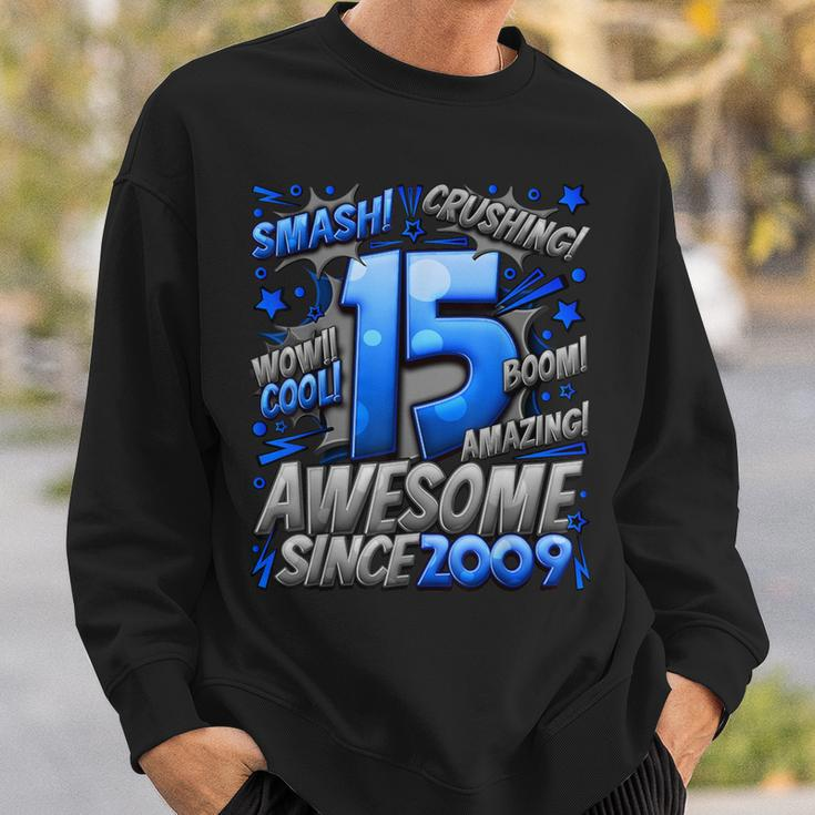 15Th Birthday Comic Style Awesome Since 2009 15 Year Old Boy Sweatshirt Gifts for Him