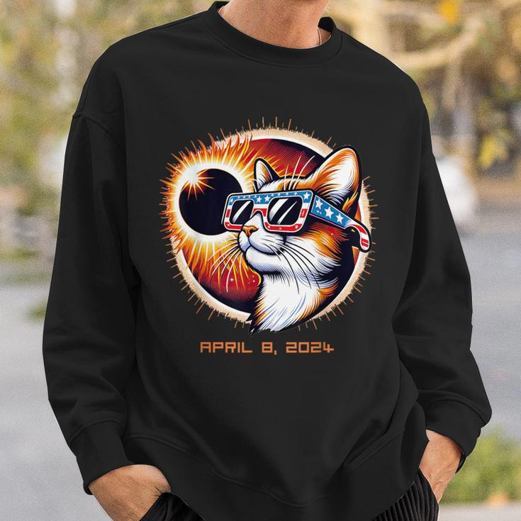 2024 Eclipse Patriotic Cat Usa Flag Sunglasses & Solar Event Sweatshirt Gifts for Him
