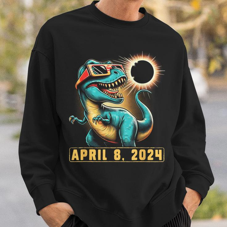 2024 Solar Eclipse T-Rex Wearing Solar Eclipse Glasses Sweatshirt Gifts for Him