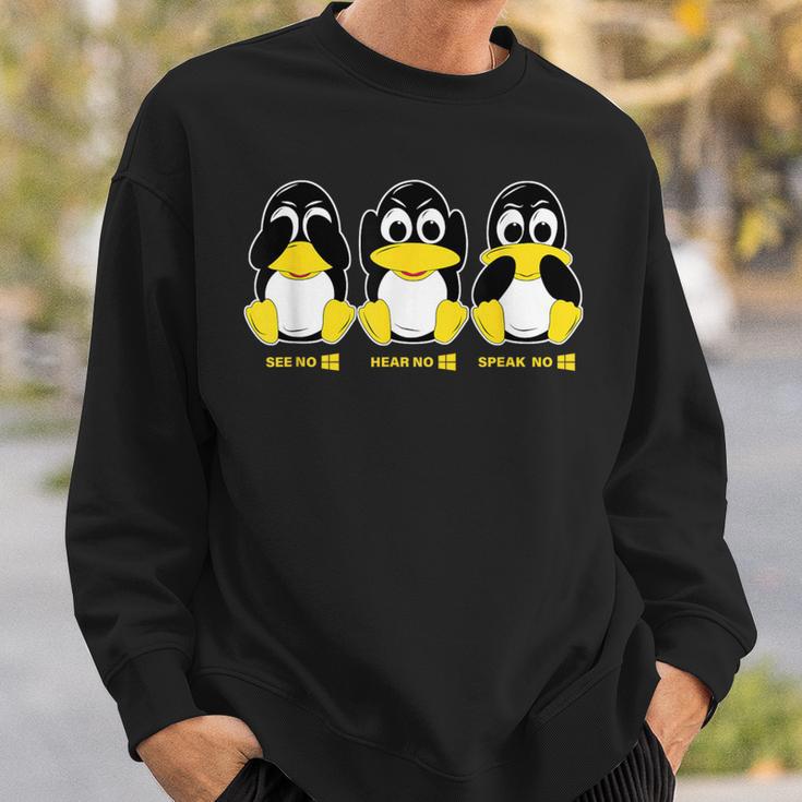 3 Linux Penguins Hörre Sehen Sprechen Kein Win Informatiker Sweatshirt Geschenke für Ihn