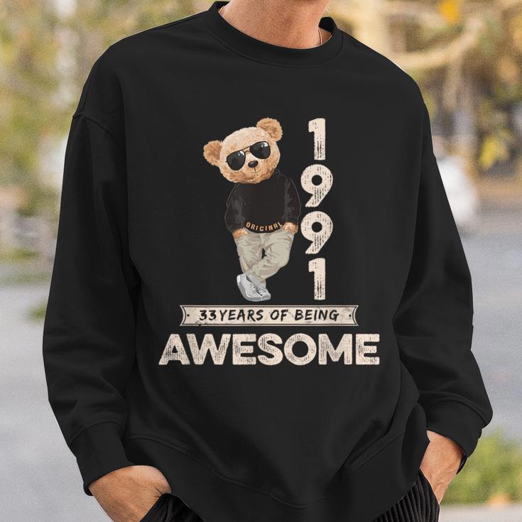 33 Geburtstag Herren Damen 1991 Original Awesome Teddybär Sweatshirt Geschenke für Ihn