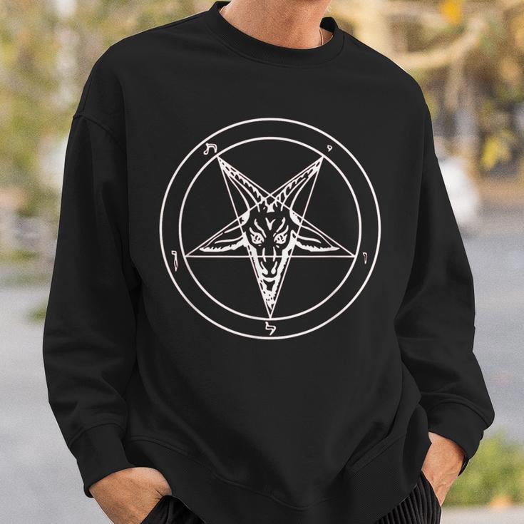 666 Satan Star Motif With Skull Pentagram Sweatshirt Geschenke für Ihn